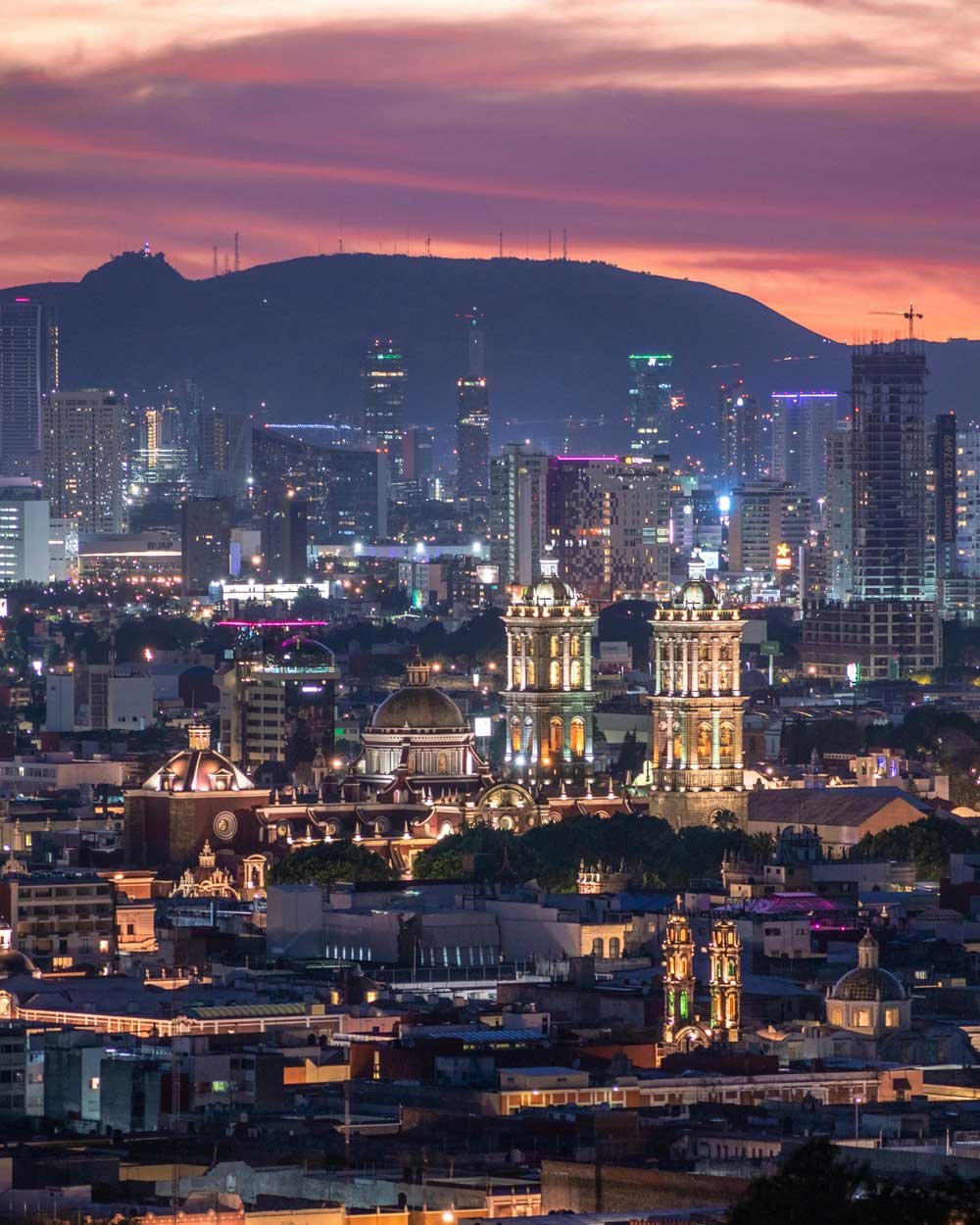 ciudad de puebla al atardecer